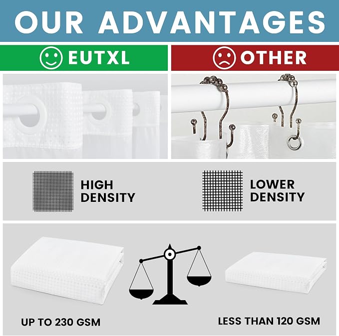 White Stall No Hook Shower Curtain - Image 2