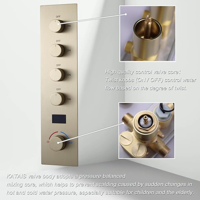 Shower Faucet Set Brushed Gold Luxury Shower System - Image 8