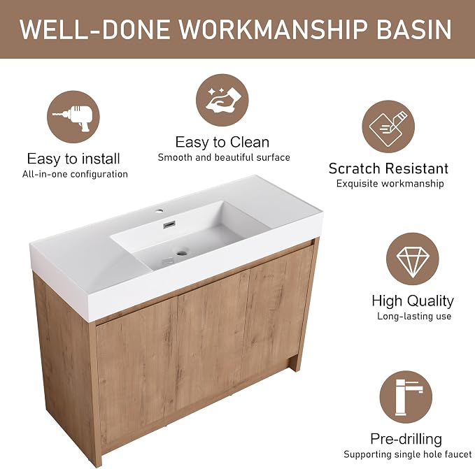 48 Inch Bathroom Vanity with Sink, Freestanding Bathroom Vanity with Middle - Image 3