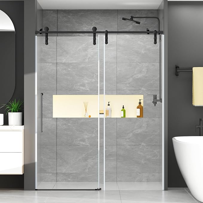 Chabatree Shower Door 60" W x 76" H Frameless Sliding Shower Door, Frameless by Unknown
