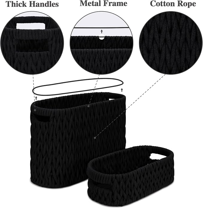 Boho Toilet Paper Storage Baskets, Cotton Rope Woven Bathroom Basket Set of 2 - Image 2