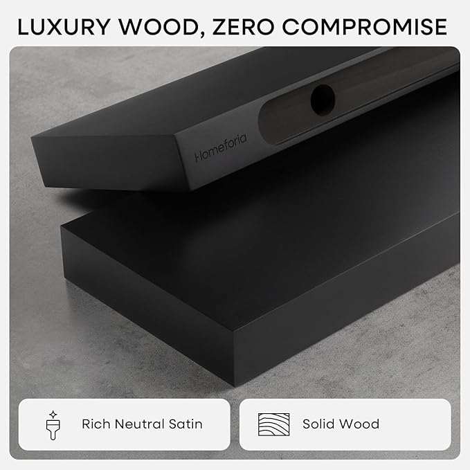 Homeforia Floating Black Shelf 60 inch, High End Solid Real Wood 60 inches Long - Image 4