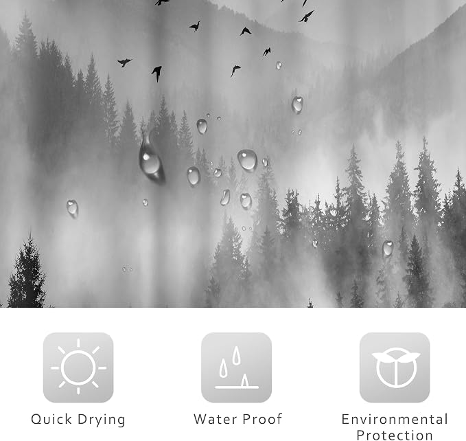 Riyidecor Black and White Shower Curtain 36Wx72H Inch Mountain Rustic Pine Tree - Image 5