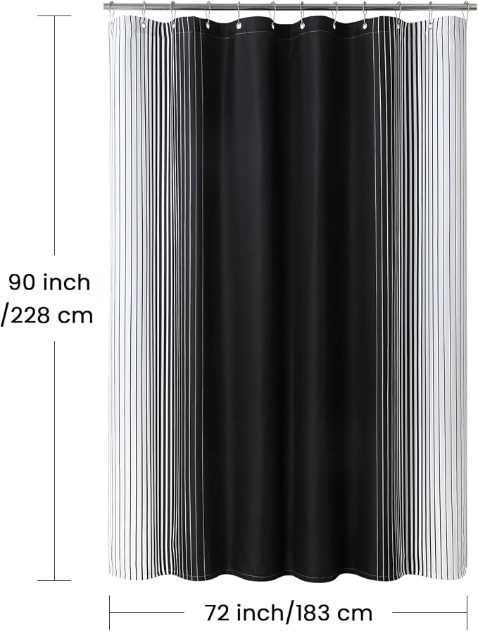 90 Inch Black Shower Curtain, Extra Long Modern Black and White Gradient - Image 6
