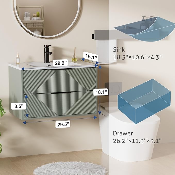 LUCKWIND 30" Floating Bathroom Vanity - Image 2