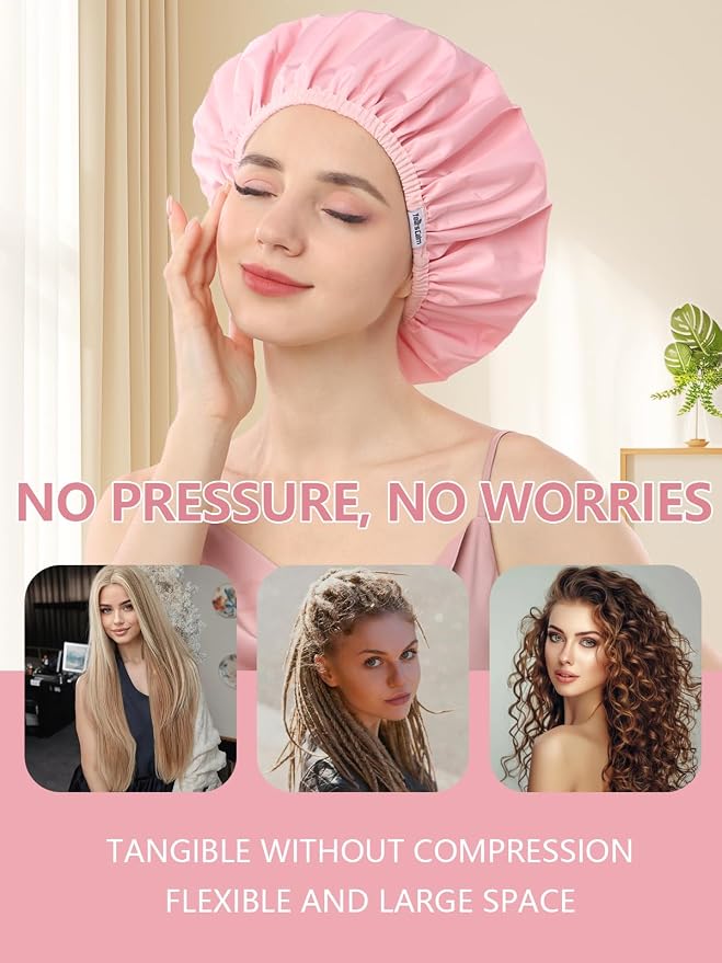 Years Calm Shower Caps For Women Reusable Waterproof，Pattern And Solid Color - Image 8