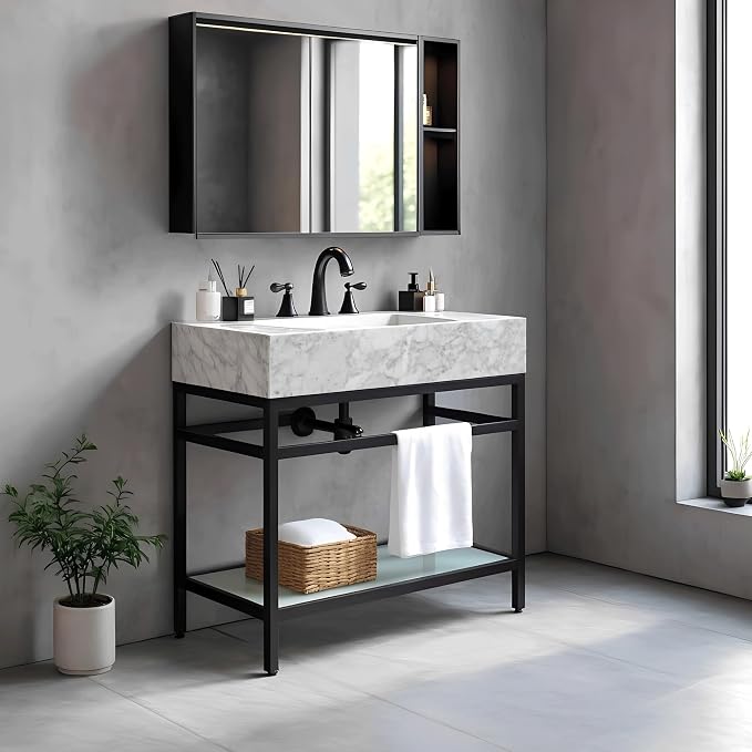 Gesipor Bathroom Carrara Marble Vanity - Image 6