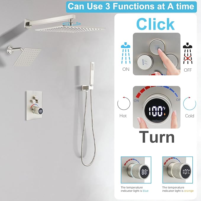 Digital Display Dual Head Shower system Rain Shower System Shower Wall Mount 10 - Image 7