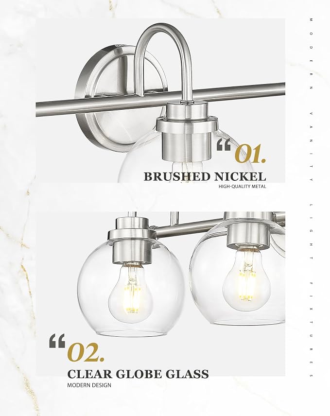 Bathroom Light Fixtures, 5-Light Brushed Nickel Vanity Lights Over Mirror - Image 3