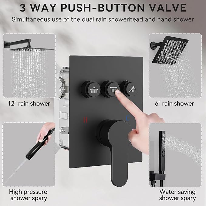 Shower Systems with Rain Shower and Handheld, STARBATH Dual Head 12+6" Rainfall - Image 4