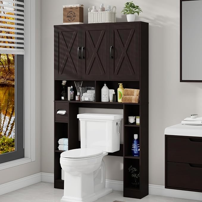 Over The Toilet Storage Cabinet, Farmhouse Toilet Cabinet Rack - Image 7
