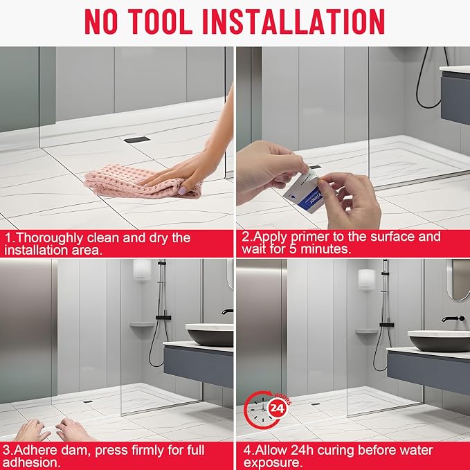 Shower Threshold Water Dam Barrier – 98in Self-Adhesive, Waterproof, Flexible - Image 7