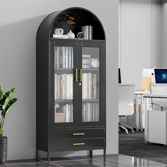 73''H Metal Arch Kitchen Pantry Cabinets, Arched Display Cabinet - Image 6