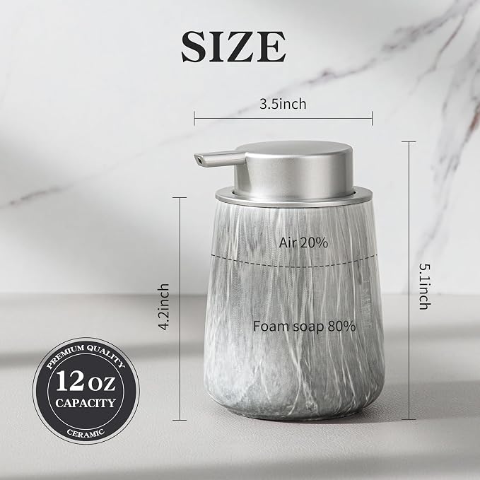 Enra Ceramic Hand Soap Dispenser, 12 oz Gray Lotion Dispenser Bathroom Liquid - Image 2