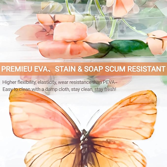 Clear Colorful Floral Butterfly Shower Curtain Liner, Plastic Pretty Pink and - Image 4