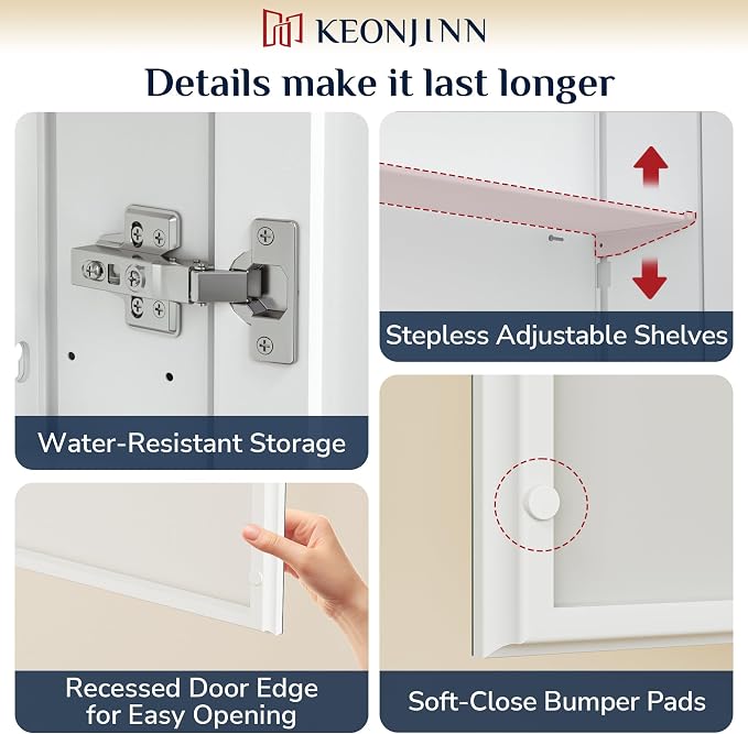 Keonjinn 30 x 26 Inch White Medicine Cabinet Mirror, Assembly Needed, in Wall - Image 7