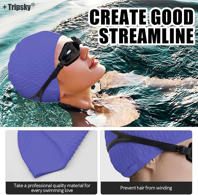 Tripsky Silicone Swim Cap, Comfortable Bathing Cap Ideal - Image 5