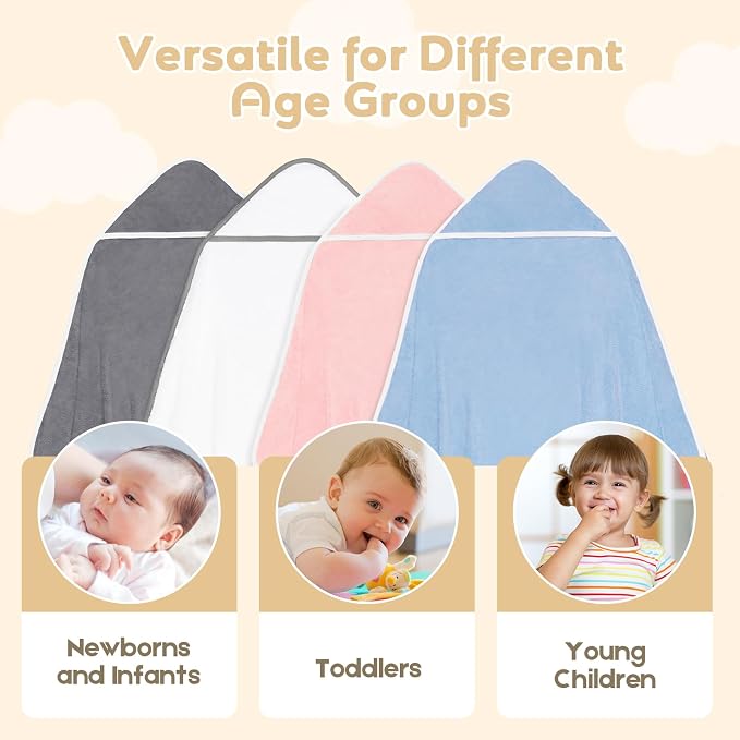 Hooded Towel for Newborn, 4 Pack Soft Coral Fleece Baby Towels, Ultra Absorbent - Image 5