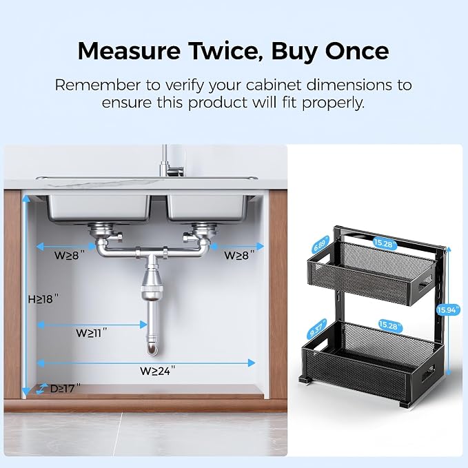 Under Sink Organizer 2 Tier, Adjustable Height Under Sink Organizers and Storage - Image 2