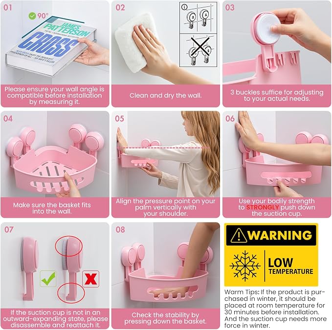 TAILI Corner Shower Caddy with Suction Cups, Wall Mounted Organizer Plastic Rack - Image 7