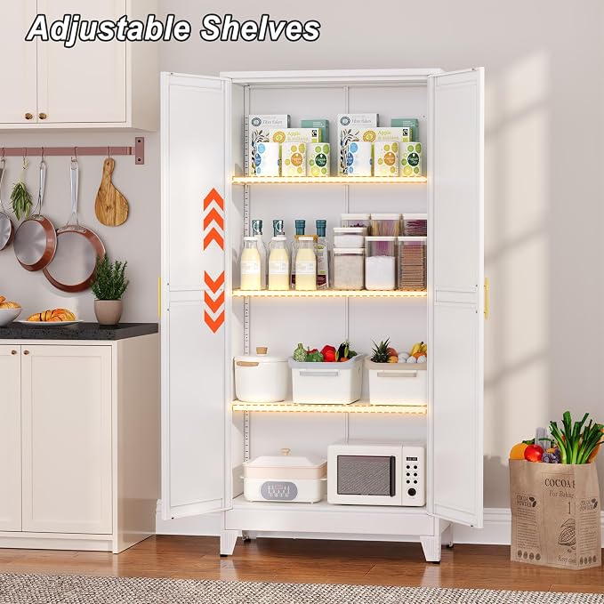 Metal Pantry Cabinet with 2 Doors and Adjustable Shelves - Image 7