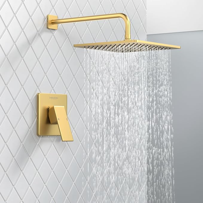 Lava Odoro 12-inch Modern Square Shower Faucet Set Brushed Gold, Shower Trim Kit - Image 3