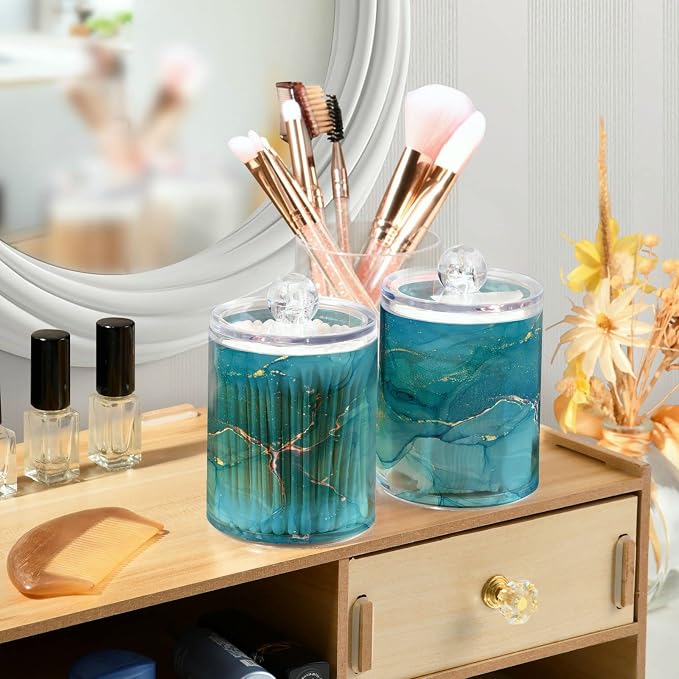 MNSRUU 2 Pack Qtip Holder Organizer Dispenser Blue Marble Abstract Fluid Art - Image 6
