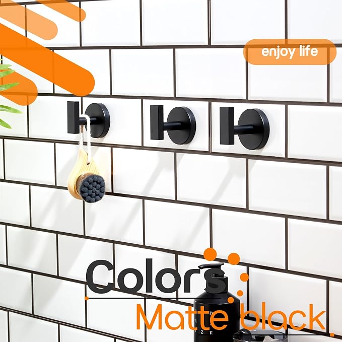 Robe Hook Matte Black Bath Towel Hooks Stainless Steel Wall Hooks - Image 6