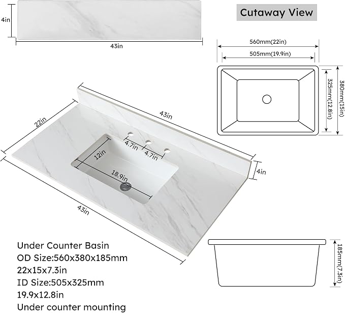 Montary 43"x 22" Bathroom Vanity Top - Image 7