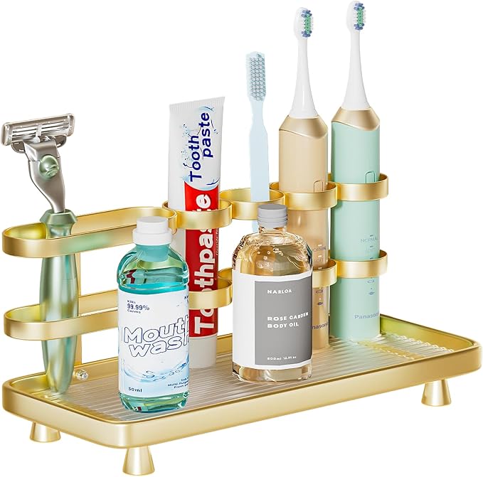 Electric Toothbrush Holder for Bathroom Countertop 5 Metal Slots Toothpaste by YOOLENS