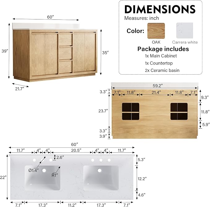 WELLFOR 60" Bathroom Vanity - Image 2