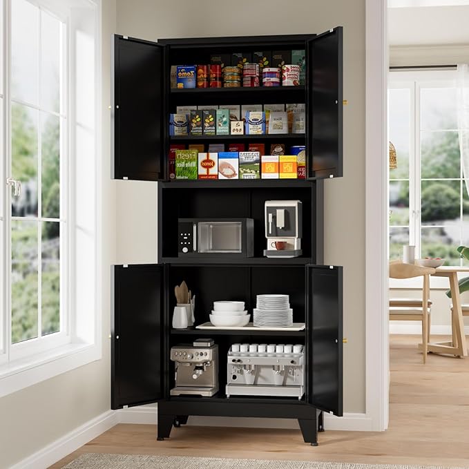 Metal Kitchen Pantry Cabinet, Freestanding Cupboards - Image 6