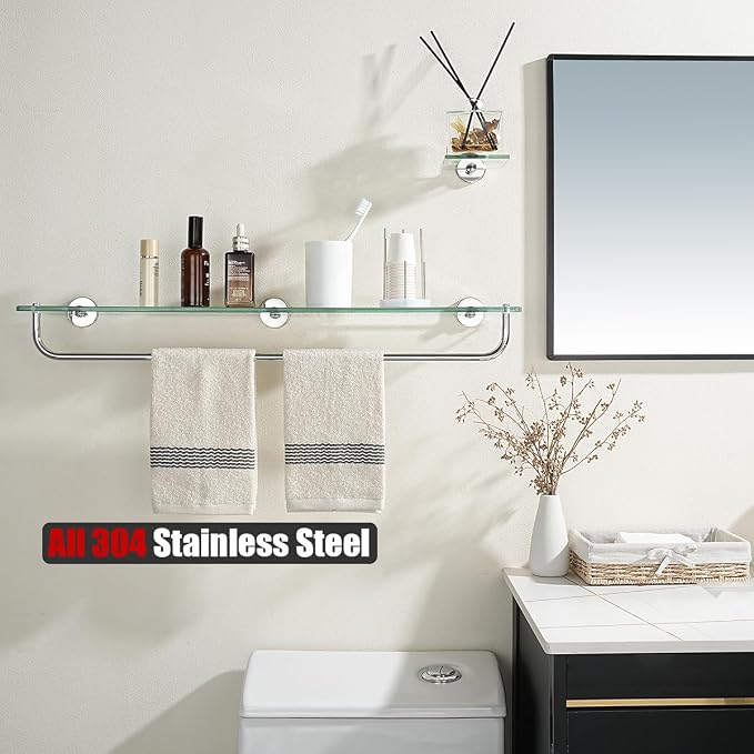 JQK Bathroom Glass Shelf Polished Chome, Shelf - Image 2