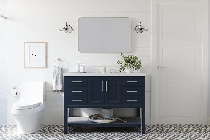 ARIEL 48" Midnight Blue Bathroom Vanity Base Cabinet, Center Rectangular Sink - Image 2