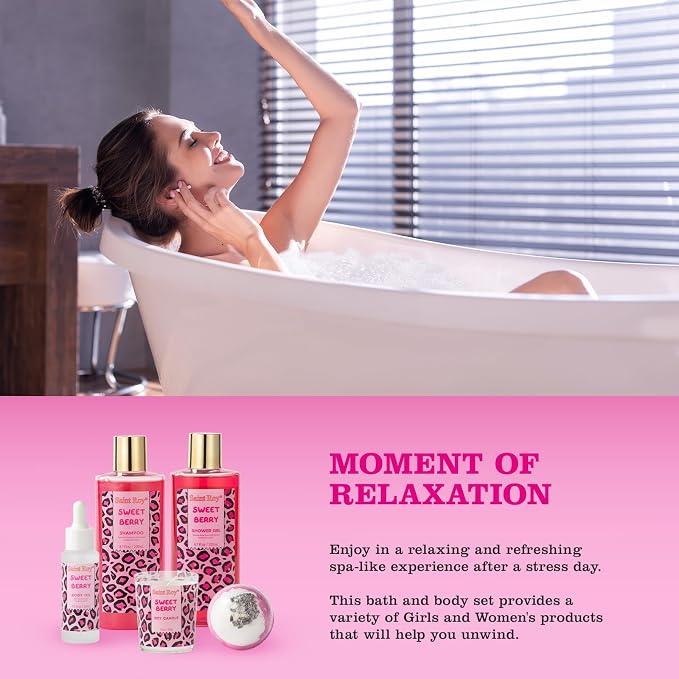 bath body Gifts for Her Home Bath Spa Gift Basket for Women Sweet Berry Bath - Image 8