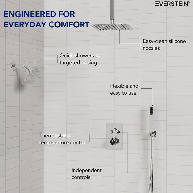 Ceiling Mount 12" High-Pressure Rainfall Shower Faucet, Dual Rainfall Shower - Image 4