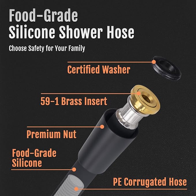 Shower Hose, Food Grade Silicone Shower Head Hose, Kink-Free Handheld Shower - Image 5