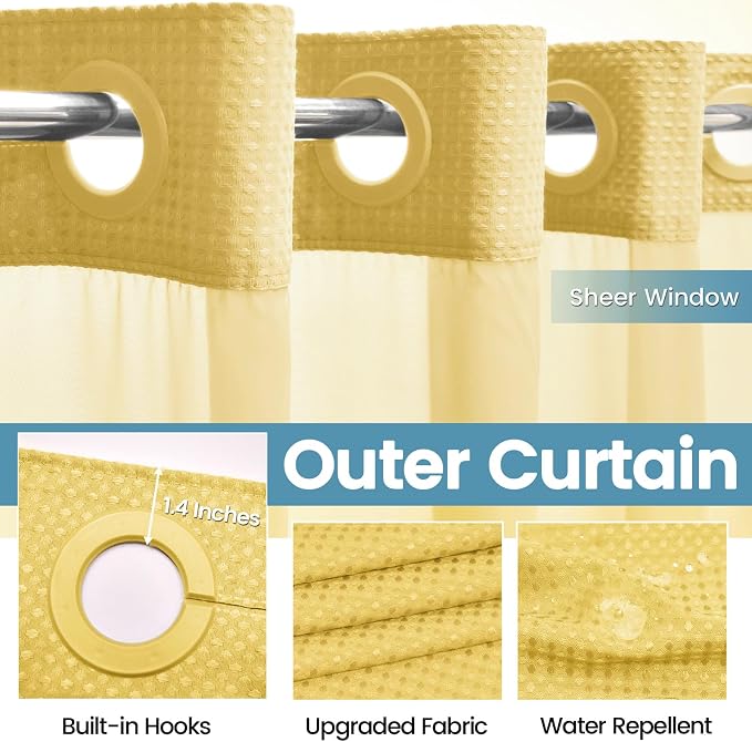 Yellow No Hook Shower Curtain - Image 5