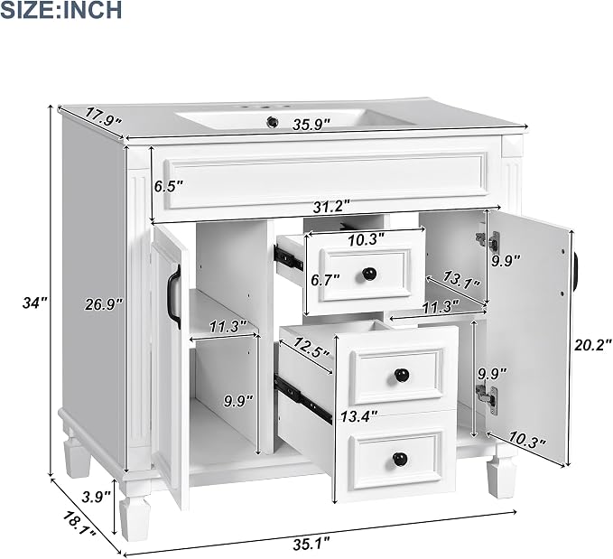 Merax 36” Bathroom Vanity with Sink, Freestanding Single Bathroom Sink Vanity - Image 2