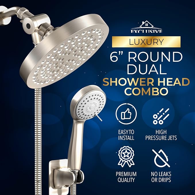 Shower Head With Handheld Combo, 6 Inch High Pressure Rainfall Showerhead With - Image 2