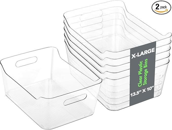 Tiawudi 2 Pack Plastic Storage Bins, Extra Large Pantry Organizer, 13.5" x 10" by Tiawudi
