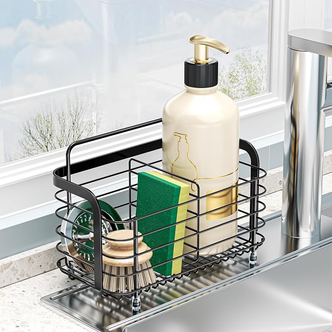 Black Kitchen Sink Caddy Organzier, Sponge Holder - Image 3