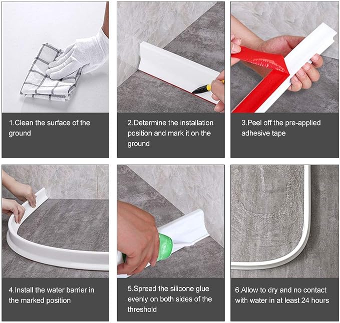 3.5" High Collapsible Shower Threshold Water Dam 39"Shower Water Splash Guard - Image 7