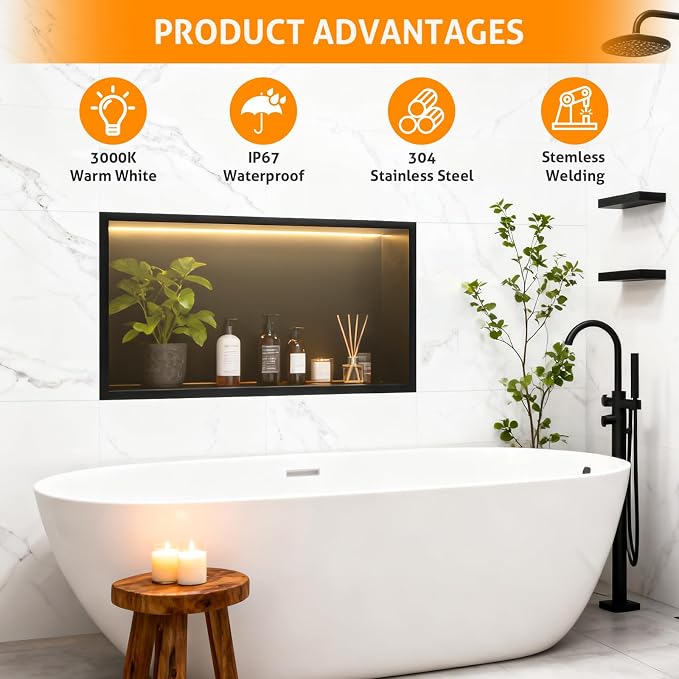 WICHEMI Stainless Steel Shower Niche 24" X 12", No Tile Needed Wall Niche - Image 4