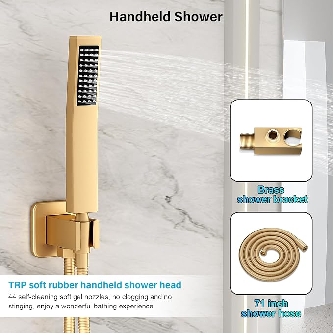 Gold Shower Faucet Set, Rainfall Shower System - Image 4