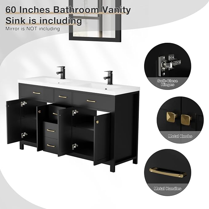 LUCKWIND 60" Bathroom Vanity and Sink Combo, Painted Modern Bathroom Storage - Image 3