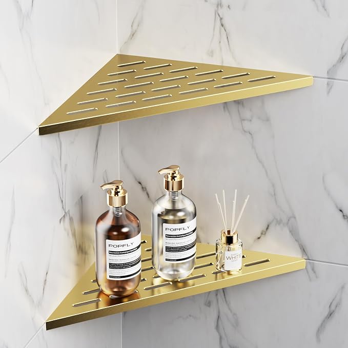 POPFLY 10 Inch Gold Corner Shower Shelf 2 Pack, 304 Stainless Steel Bathroom by POPFLY
