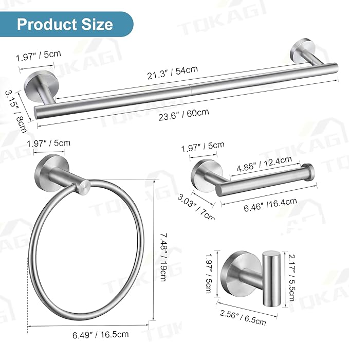 TQKAG Bathroom Towel Bar Holder Sets Brushed Nickel 23.6 Inch Round Stainless - Image 6