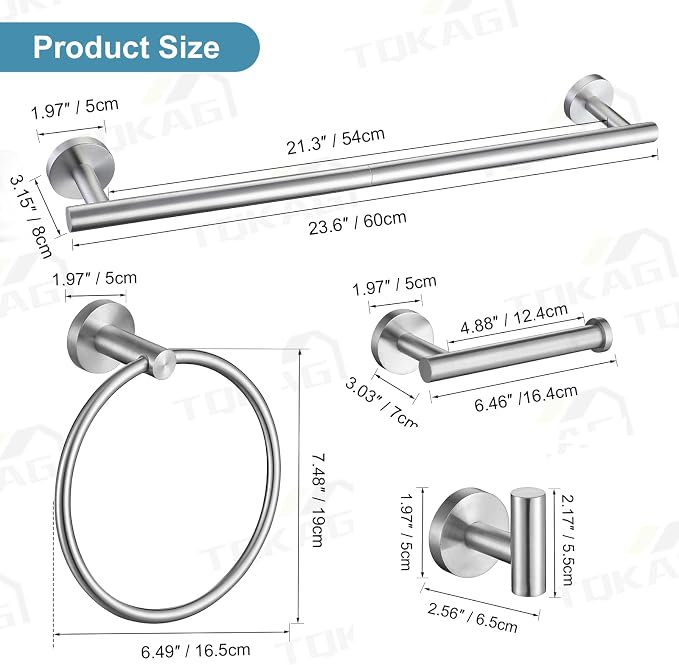 TQKAG Brushed Nickel Bathroom Hardware Set 6-Piece Bathroom Accessory Set 23.6 - Image 6