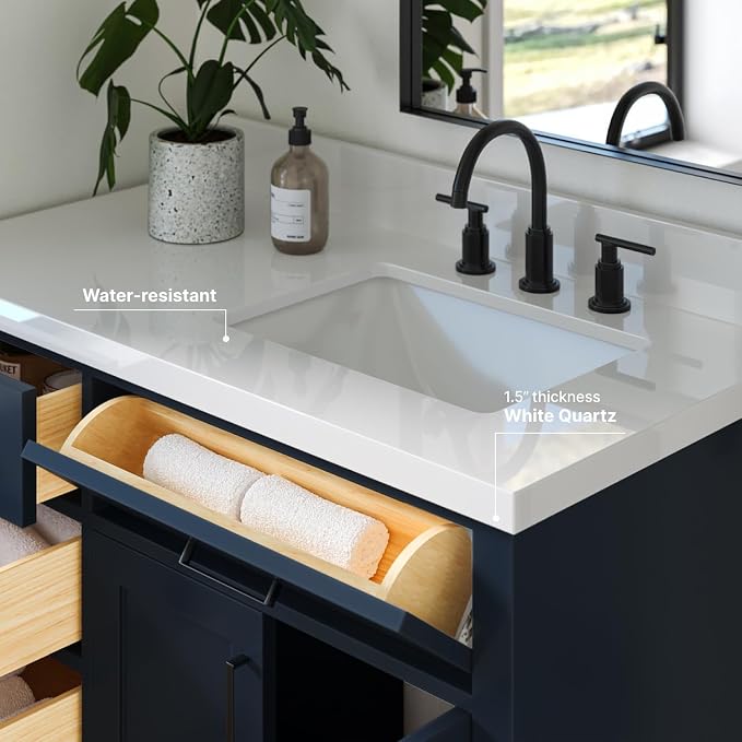 ARIEL Hepburn 43 Inch Single Sink Bathroom Vanity in Midnight Blue, 1.5 Edge - Image 4